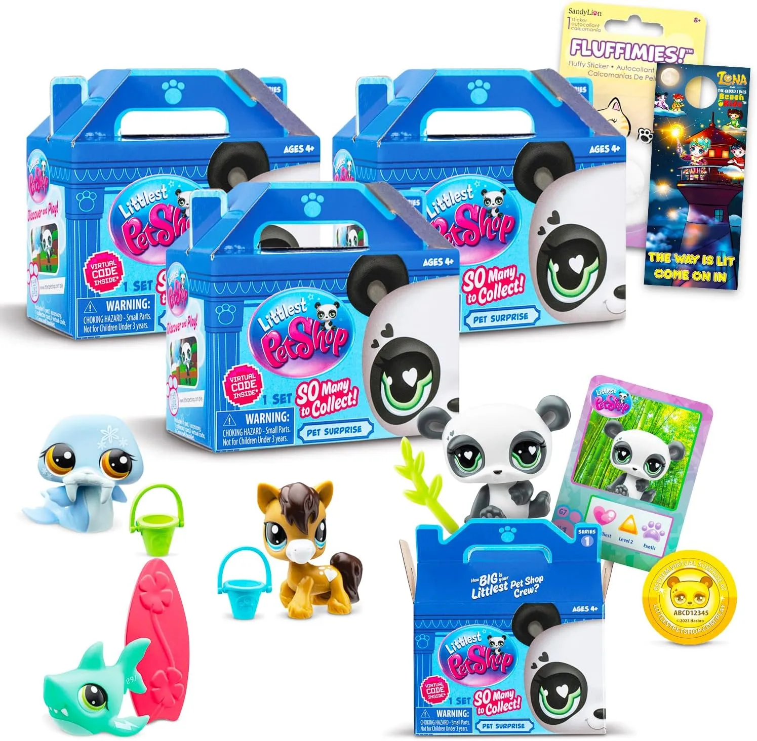 Littlest Pet Shop Blind Box Collectors Set for Kids - Bundle with 3 Surprise Box Mystery Figures, Stickers, More | Littlest Pet Shop Blind Box Party Favors