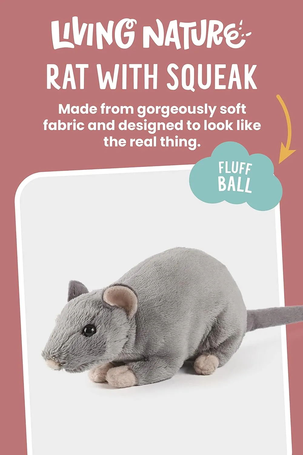 Living Nature Rat Stuffed Animal | Fluffy Animal | Soft Toy Gift for Kids | 8 inches