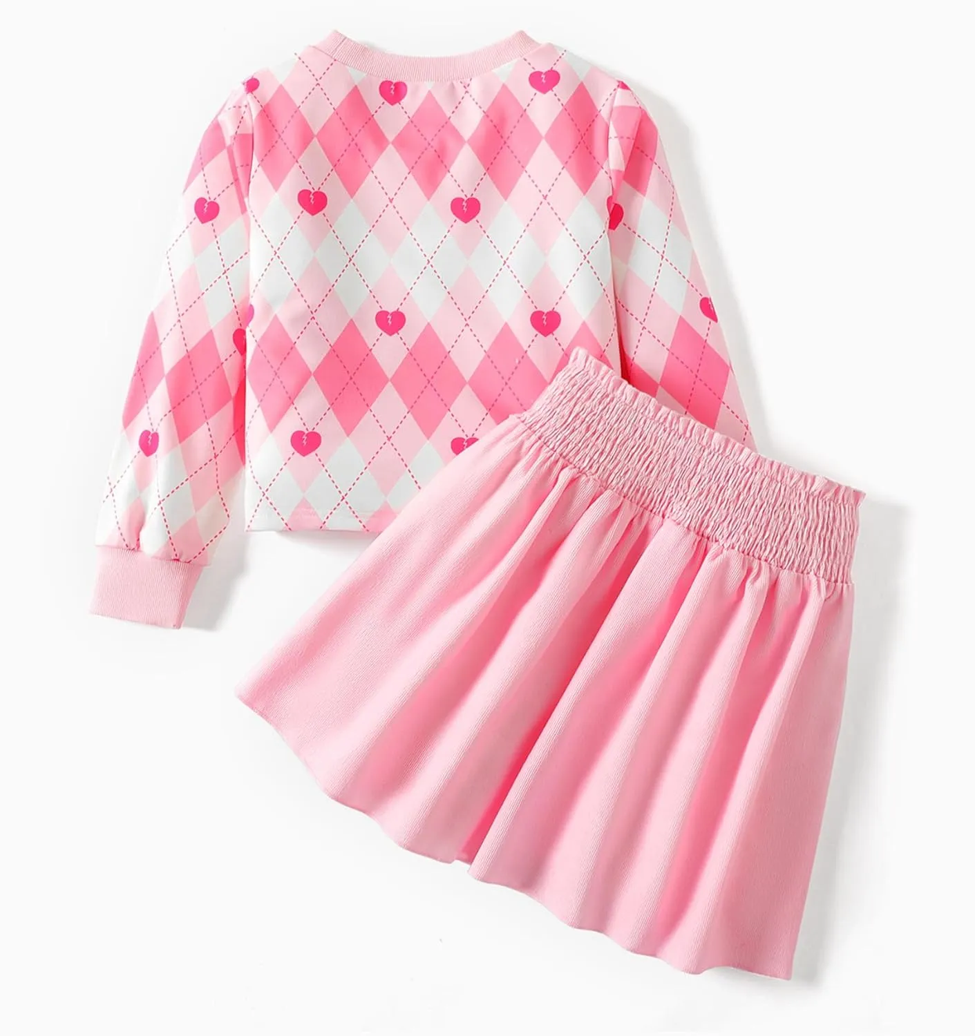L.O.L. Surprise! Girl Skirt Set Long Sleeve Letter Print Sweatshirt Plaid/Pink Smocked Skirt Set 2PCS Clothes Set Outfit
