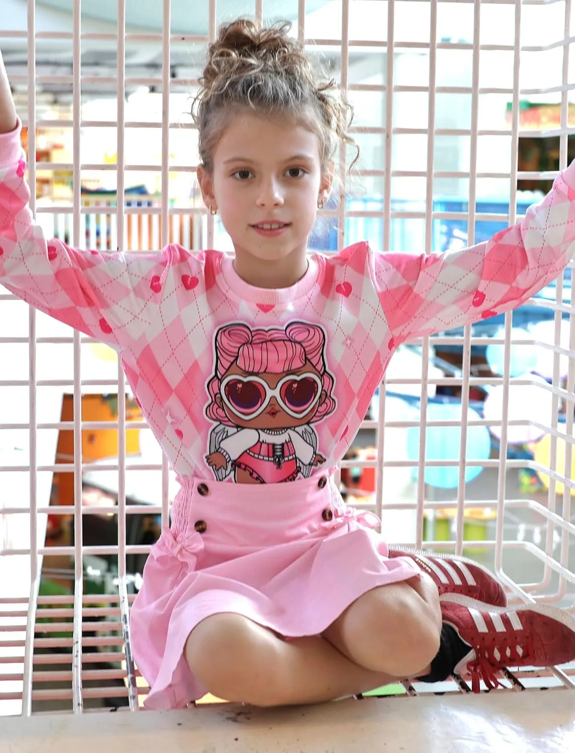 L.O.L. Surprise! Girl Skirt Set Long Sleeve Letter Print Sweatshirt Plaid/Pink Smocked Skirt Set 2PCS Clothes Set Outfit