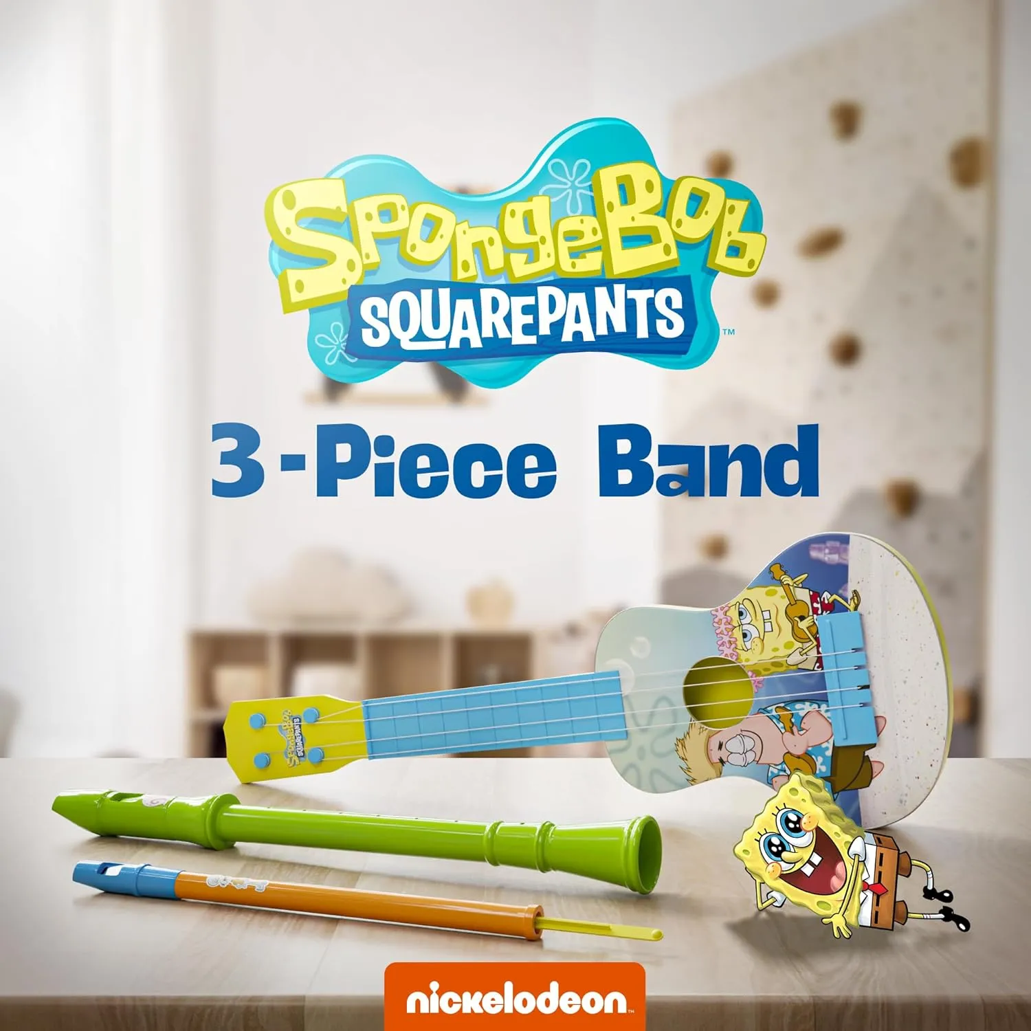 Lollipop Spongebob 3in1 Instrumental Toy, Musical Toy for Kids, Educational Learning, Including Ukalele, Whistle, and Recorder, Perfect for Gift for Children