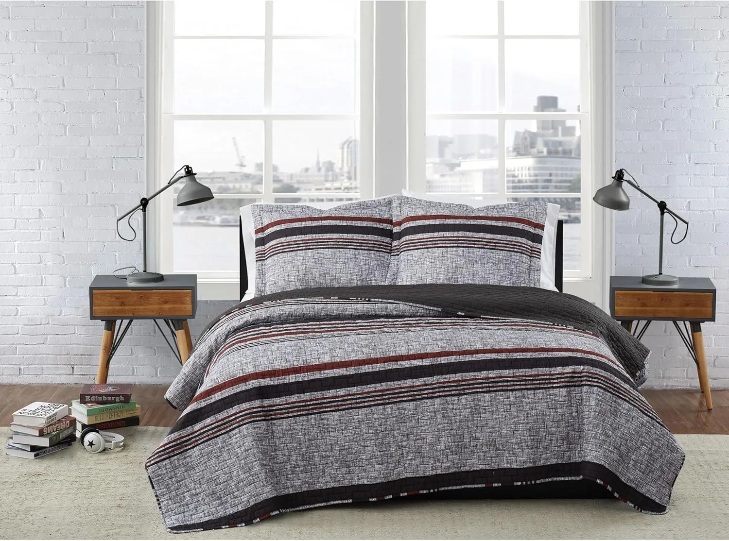 London Fog Warren Stripe Full/Queen 3-Piece Quilt Set