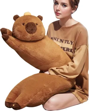 Long Capybara Plush Pillow, Cute Brown 47.3inches Capybara Stuffed Animals Plushie Sleeping Hugging Body Pillow, Kawaii Capybara Soft Doll Toy with Orange Birthday Gift for Kids Girlfriend