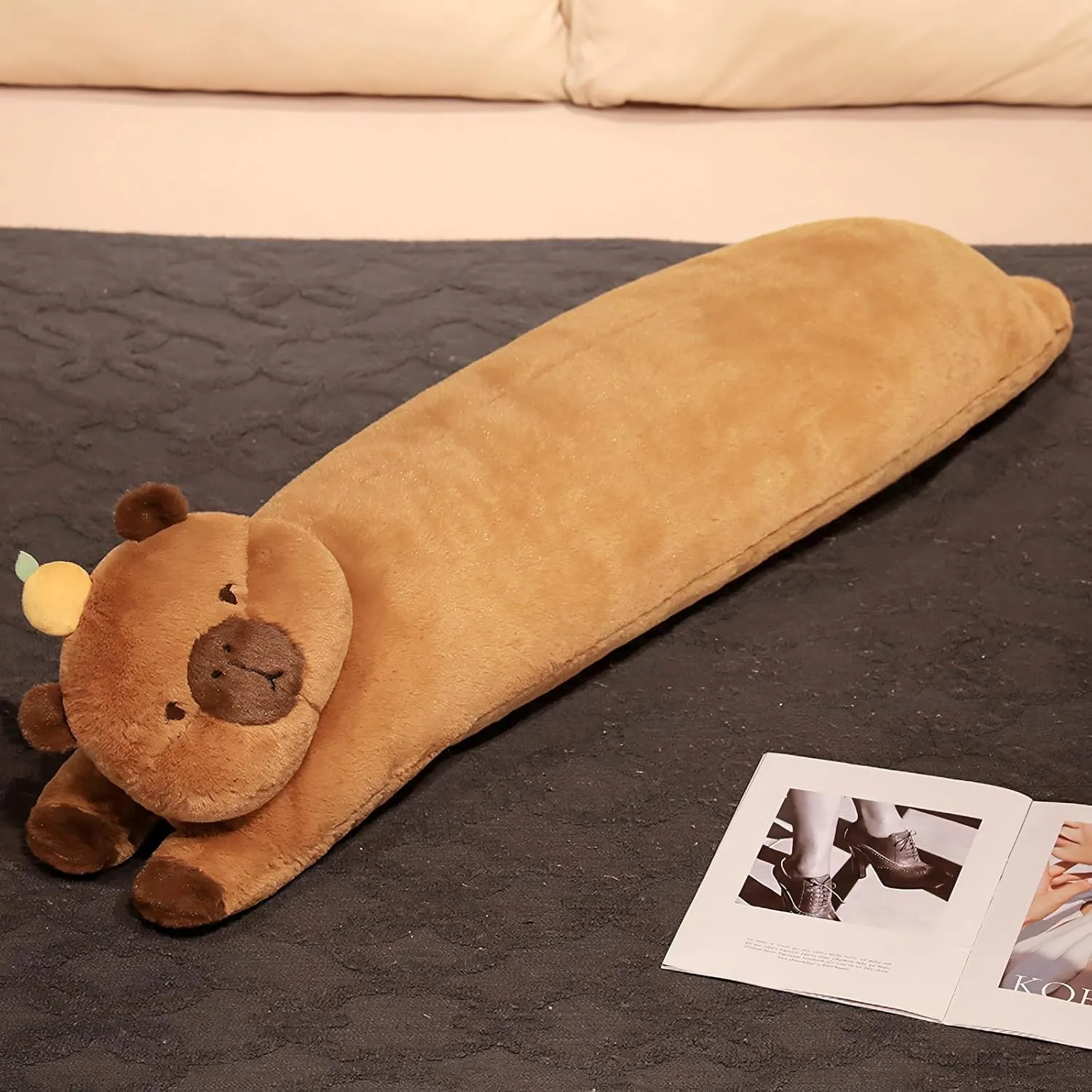 Long Capybara Plush Pillow, Cute Brown 47.3inches Capybara Stuffed Animals Plushie Sleeping Hugging Body Pillow, Kawaii Capybara Soft Doll Toy with Orange Birthday Gift for Kids Girlfriend