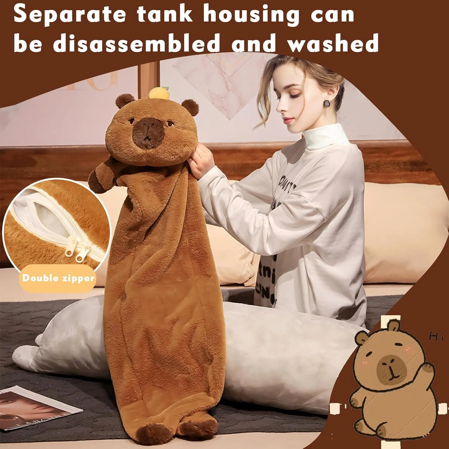 Long Capybara Plush Pillow, Cute Brown 47.3inches Capybara Stuffed Animals Plushie Sleeping Hugging Body Pillow, Kawaii Capybara Soft Doll Toy with Orange Birthday Gift for Kids Girlfriend