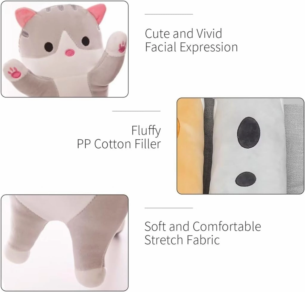 Long Cat Plush Pillow Cute Cat Body Pillow,Gray Cat Stuffed Animals Soft Plushies Kawaii Stuffed Kitten Plush Toy Gift for Kids Girlfriend(Gray, 43.3Inch)