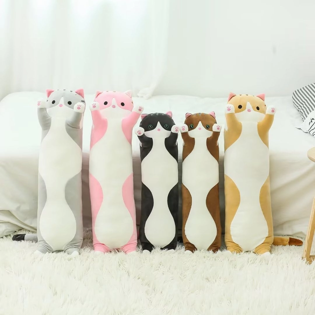 Long Cat Plush Pillow Cute Cat Body Pillow,Gray Cat Stuffed Animals Soft Plushies Kawaii Stuffed Kitten Plush Toy Gift for Kids Girlfriend(Gray, 43.3Inch)