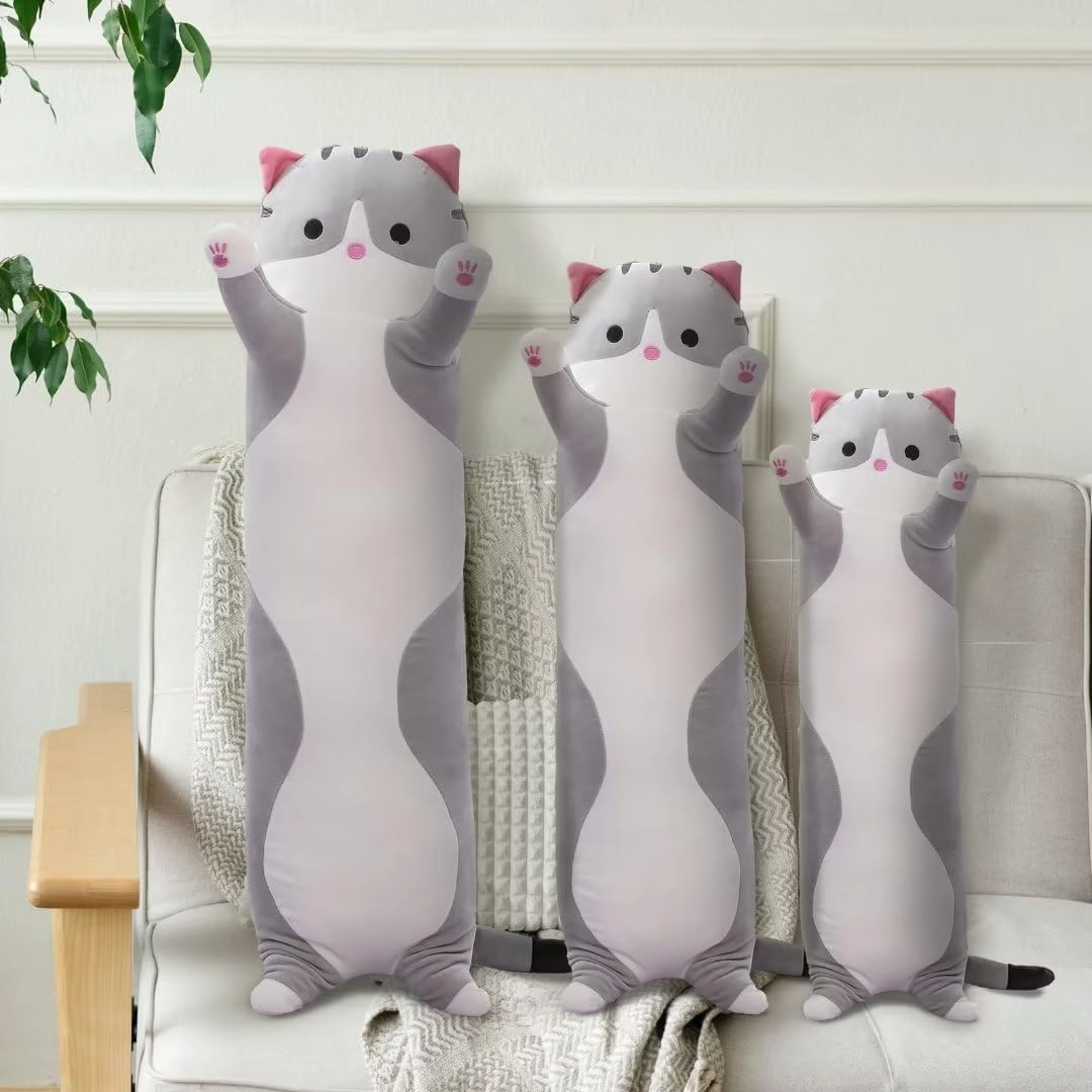Long Cat Plush Pillow Cute Cat Body Pillow,Gray Cat Stuffed Animals Soft Plushies Kawaii Stuffed Kitten Plush Toy Gift for Kids Girlfriend(Gray, 43.3Inch)