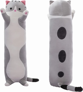 Long Cat Plush Pillow Cute Cat Body Pillow,Gray Cat Stuffed Animals Soft Plushies Kawaii Stuffed Kitten Plush Toy Gift for Kids Girlfriend(Gray, 43.3Inch)