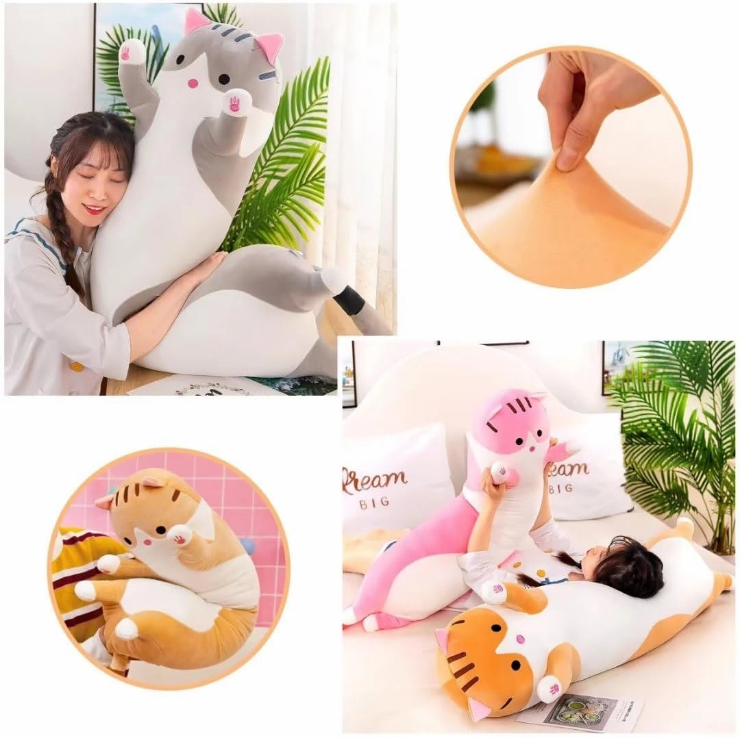 Long Cat Plush Pillow Cute Cat Body Pillow,Gray Cat Stuffed Animals Soft Plushies Kawaii Stuffed Kitten Plush Toy Gift for Kids Girlfriend(Gray, 43.3Inch)