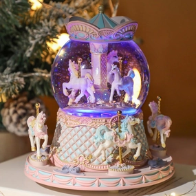 LOVE FOR YOU Gift Wrapped Music Box Carousel Horses Color Lights Unicorn Musical Snow Globe for Girls and Women Baby Kids Daughter Mom Granddaughter Grandma Christmas Birthday Presents Gifts