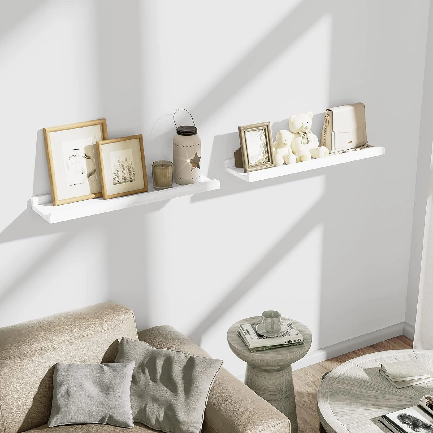 Love-KANKEI Floating Shelves Wall Mounted Set of 2, 24 Inch Wood Storage Wall Shelves for Bedroom Living Room Bathroom Kitchen Office and More White