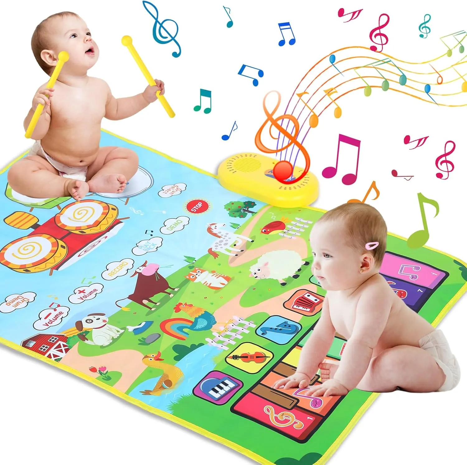 Love&Mini 3 in 1 Musical Mat for Toddlers 1-3 with Drum 6 Musical Instrument and 8 Animals Sounds Piano Mat Toy for 1 2 3 Years Old Girls Boys Birthday Gift