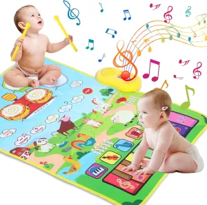 Love&Mini 3 in 1 Musical Mat for Toddlers 1-3 with Drum 6 Musical Instrument and 8 Animals Sounds Piano Mat Toy for 1 2 3 Years Old Girls Boys Birthday Gift