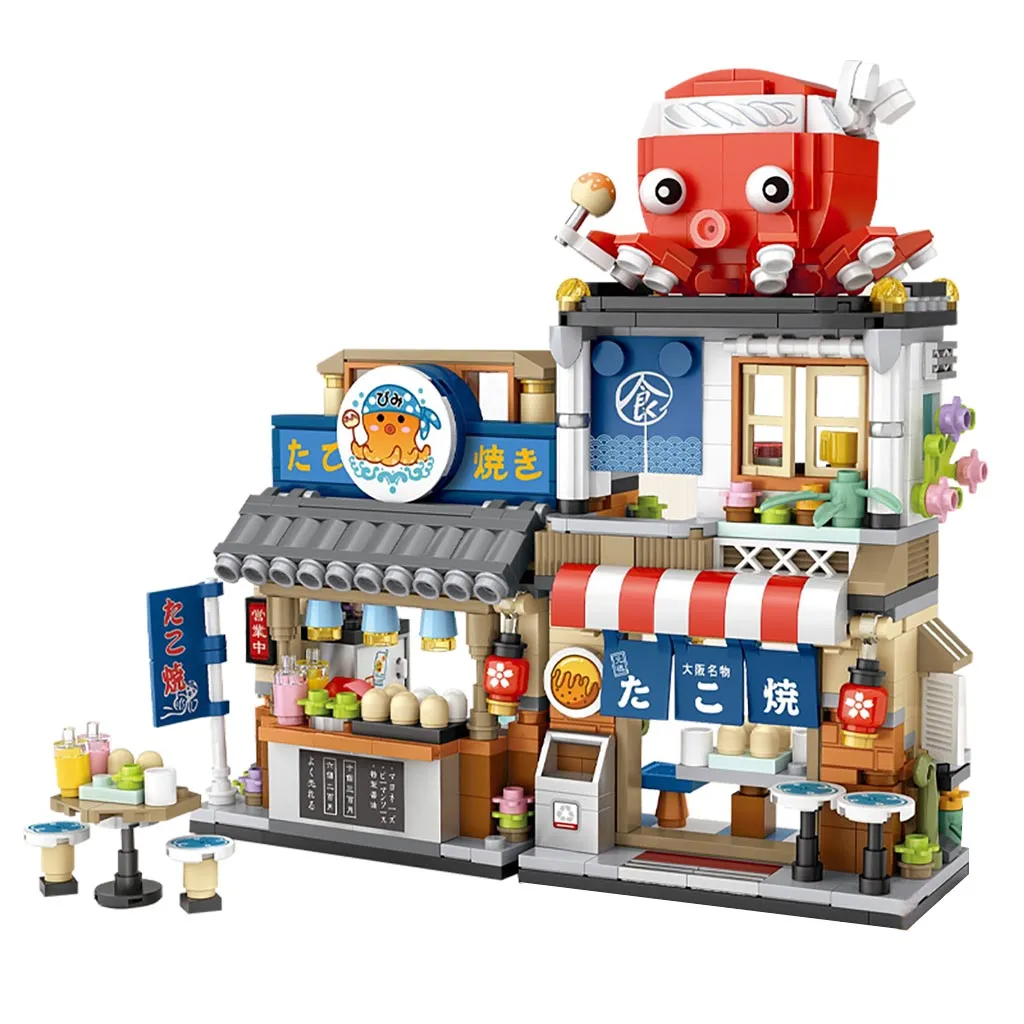 LOZ Mini Building Blocks Japanese Mini Street View folding food street Octopus barbecue ice shop assembly building block toys