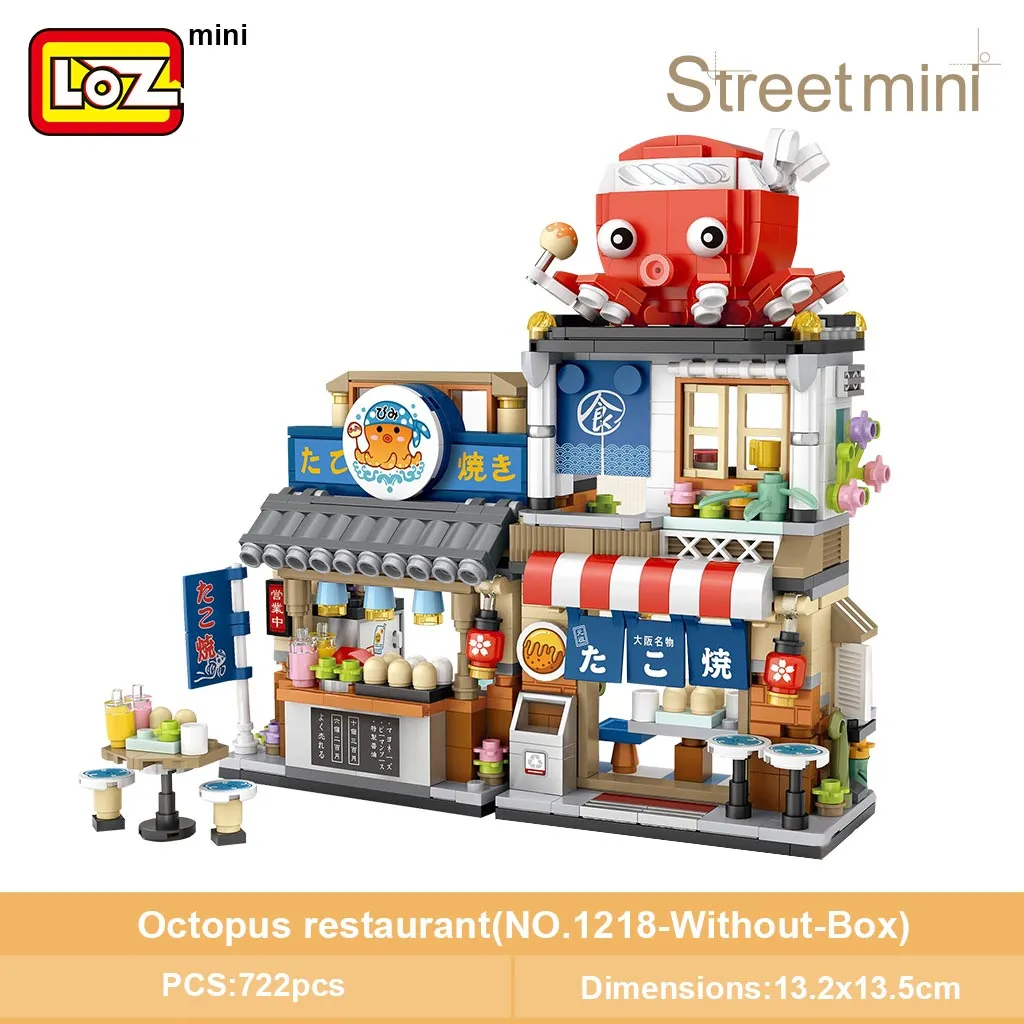 LOZ Mini Building Blocks Japanese Mini Street View folding food street Octopus barbecue ice shop assembly building block toys