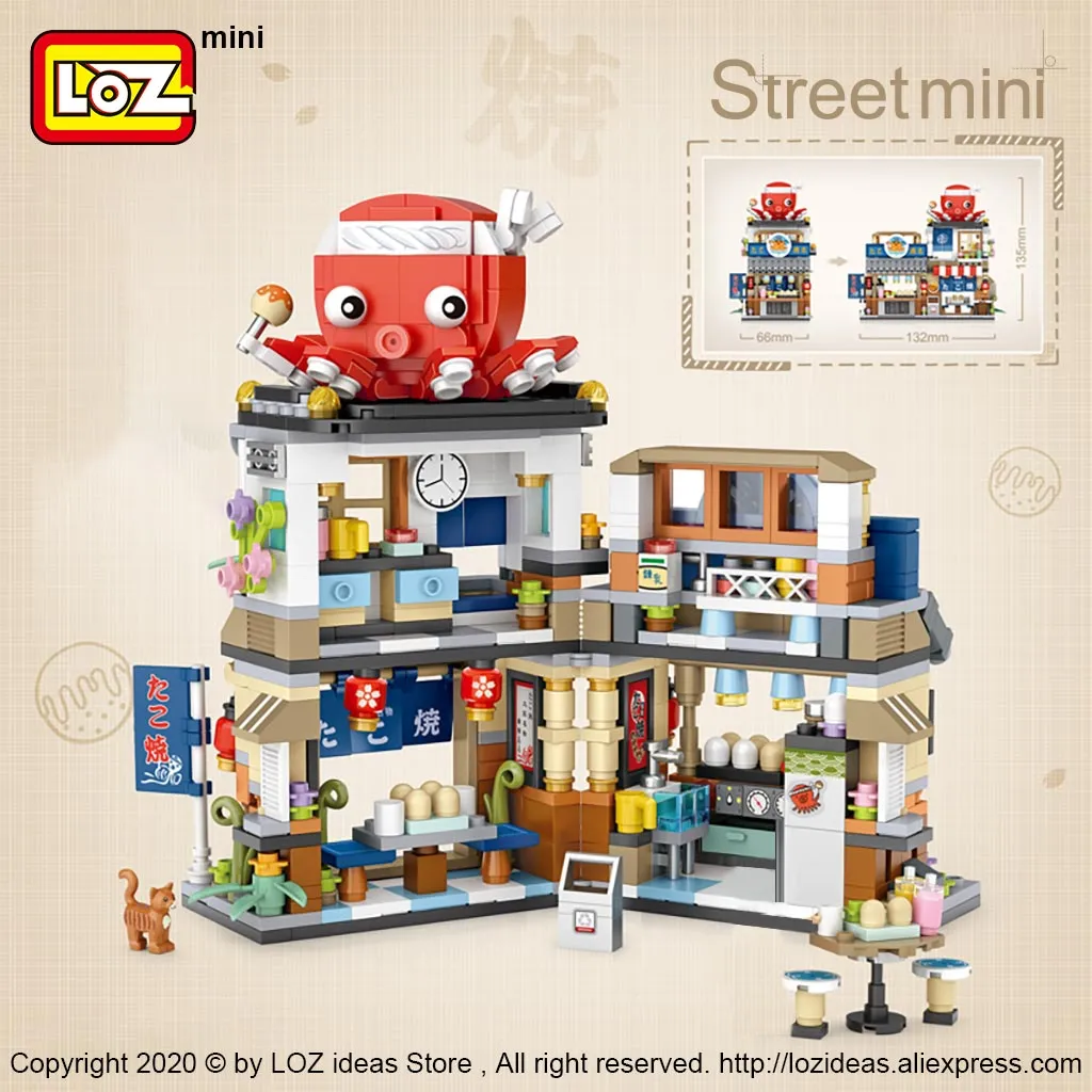 LOZ Mini Building Blocks Japanese Mini Street View folding food street Octopus barbecue ice shop assembly building block toys