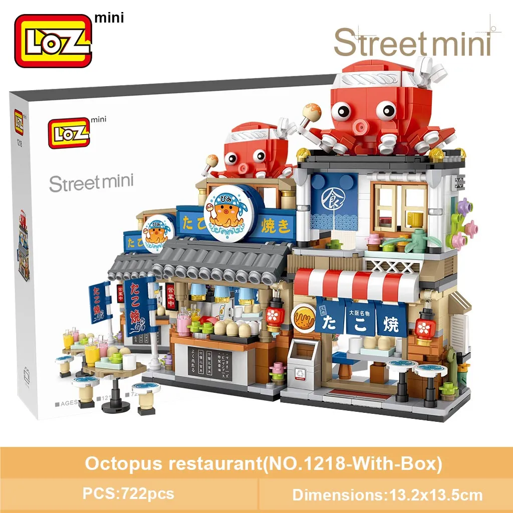 LOZ Mini Building Blocks Japanese Mini Street View folding food street Octopus barbecue ice shop assembly building block toys