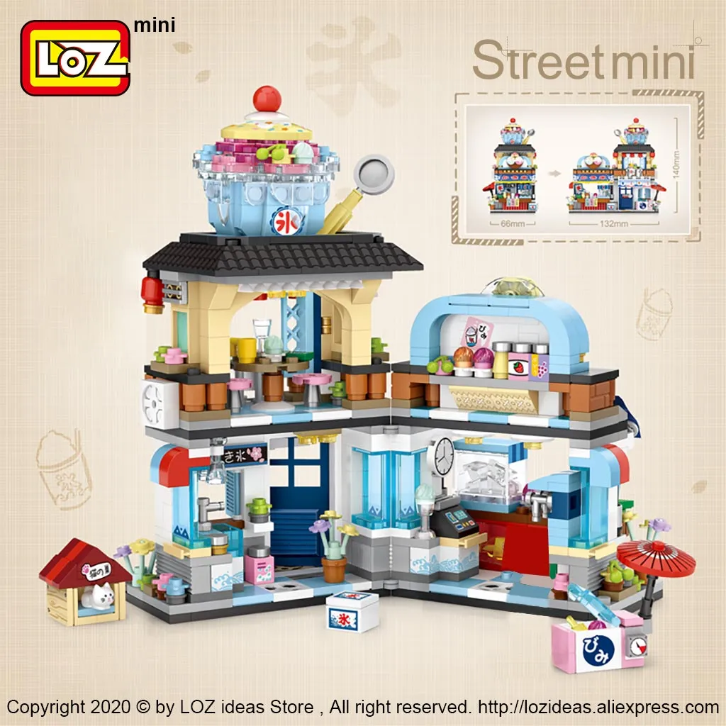 LOZ Mini Building Blocks Japanese Mini Street View folding food street Octopus barbecue ice shop assembly building block toys