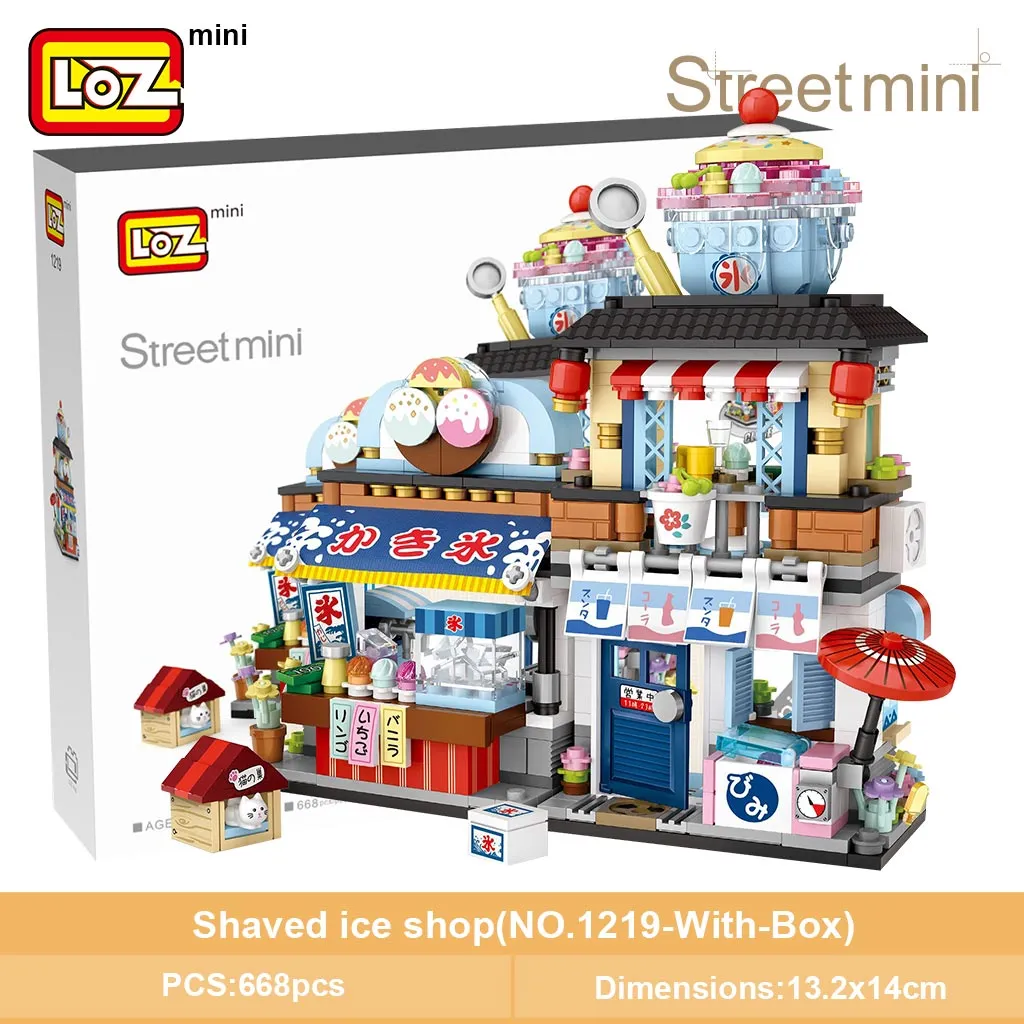 LOZ Mini Building Blocks Japanese Mini Street View folding food street Octopus barbecue ice shop assembly building block toys