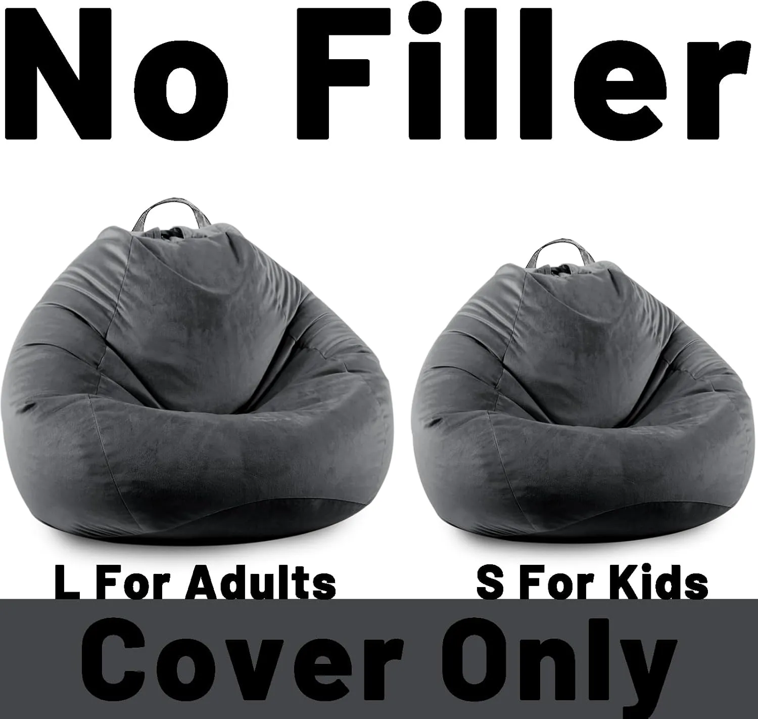 LPMOERA Stuffed Animal Storage Bean Bag Chair Cover (No Filler) Zipper Soft Fuzzy Fluffy Stuffable Bean Bag Cover for Organizing Children Plush Toys or Memory Dark Gray Large