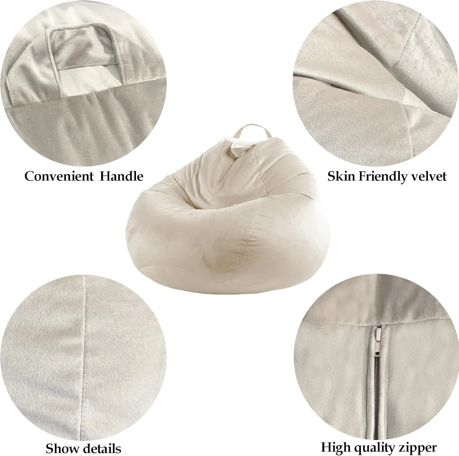 LPMOERA Stuffed Animal Storage Bean Bag Chair Cover (No Filler) Zipper Soft Fuzzy Fluffy Stuffable Bean Bag Cover for Organizing Children Plush Toys or Memory Dark Gray Large