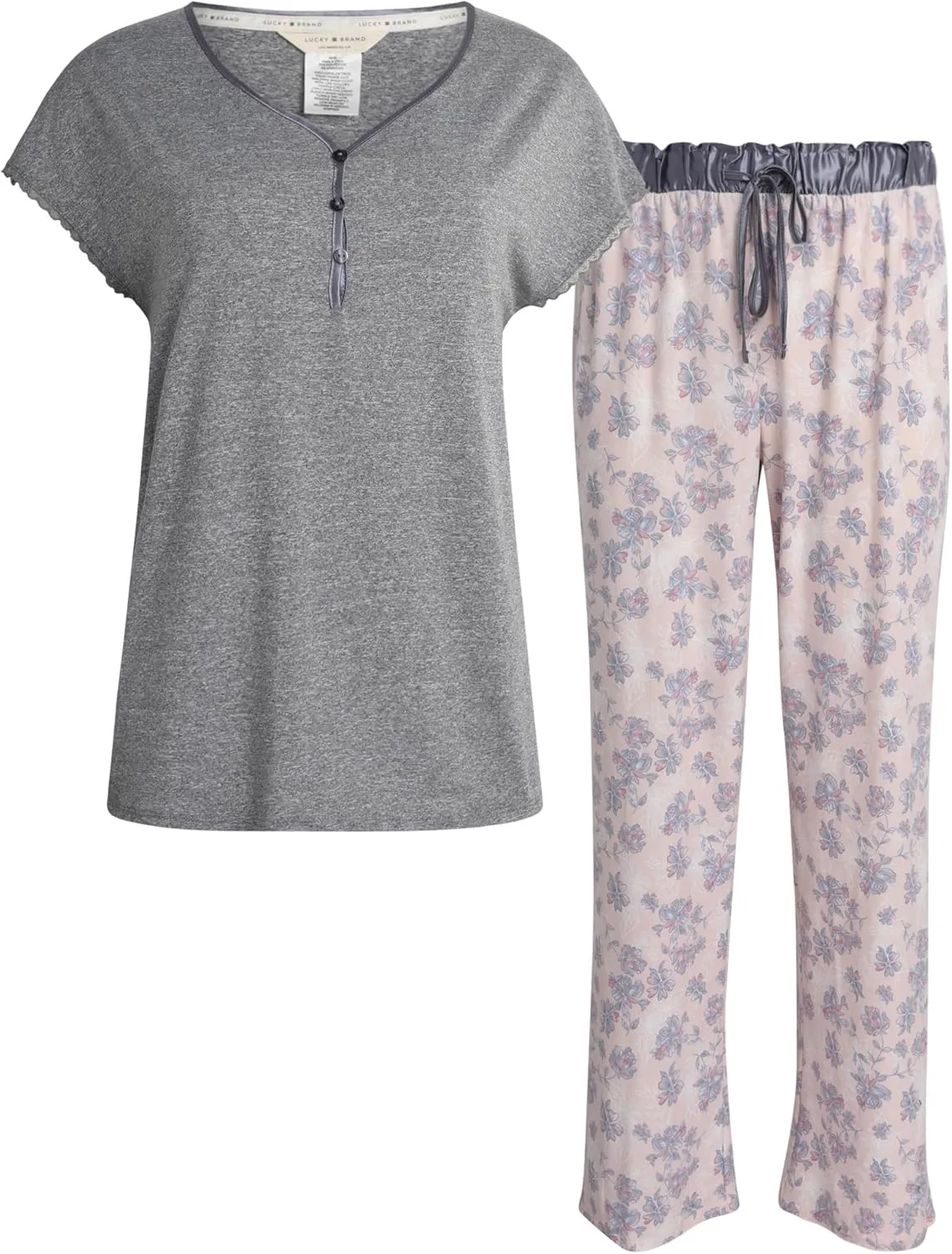 Lucky Brand Women's Pajama Set - 2 Piece Henley Sleep Shirt and Lounge Pants - Sleepwear for Women (S-XL)