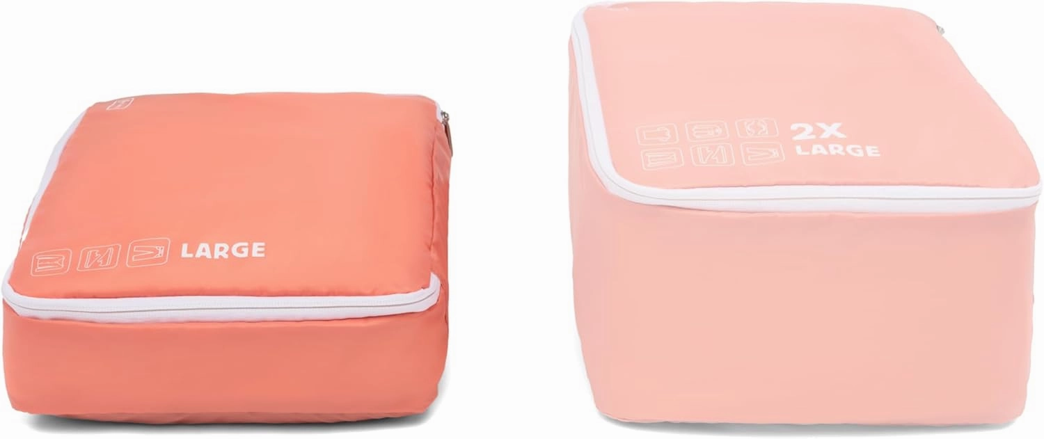 Luggage Carry On Expandable Hardside Spinner & 2 Large Washable Packing Cubes, 3 Piece Set, Coral Orange
