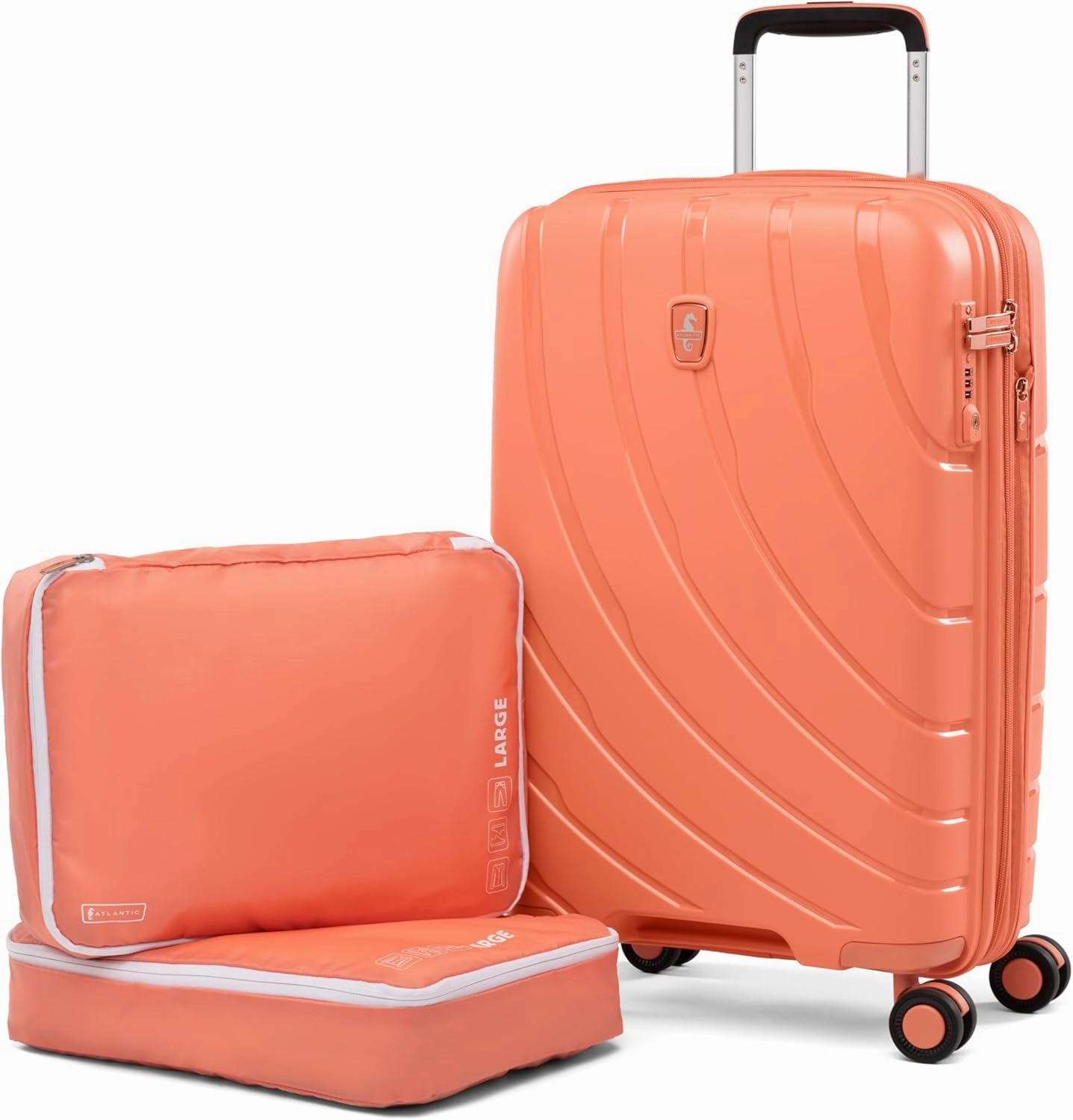 Luggage Carry On Expandable Hardside Spinner & 2 Large Washable Packing Cubes, 3 Piece Set, Coral Orange