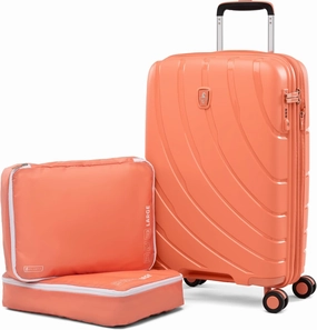 Luggage Carry On Expandable Hardside Spinner & 2 Large Washable Packing Cubes, 3 Piece Set, Coral Orange