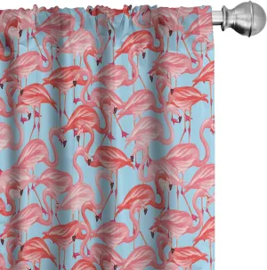 Lunarable Flamingo Curtains, Tropical Birds Pattern Flamingos Colorful Exotic Animal Nature Art, Window Treatments 2 Panel Set for Living Room Bedroom, Pair of - 28" x 63", Blue Coral