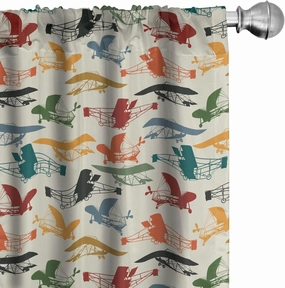 Lunarable Vintage Airplane Window Curtains, Colorful Aircraft Concept Silhouettes on Beige Background Aviation Theme, Lightweight Decor 2-Panel Set with Rod Pocket, Pair of - 28" x 63", Yellow Red
