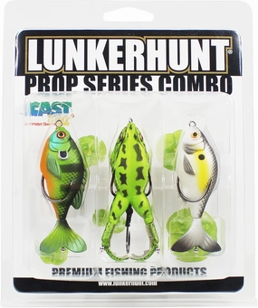 LUNKERHUNT Bass Fishing Lures Kit (3-Pack) - 2 Prop Fish Lures and 1 Prop Frog Lure | Best Topwater Fishing Bait, Weedless Hooks Hollow Realistic Body