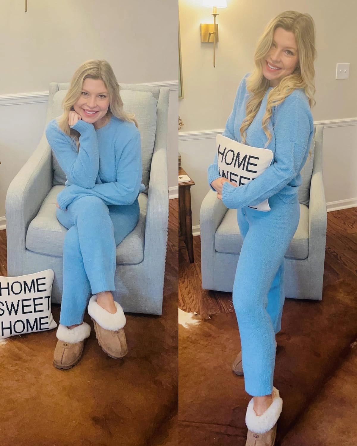 luvamia Women's Casual Pajama Set Fuzzy Fleece Knitted Long Sleeve Pj Loungewear
