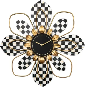 MACKENZIE-CHILDS Blooming Wall Clock, Rustic Flower Wall Clock for Living Room or Bedroom, Black-and-White Wall-Clock Decor