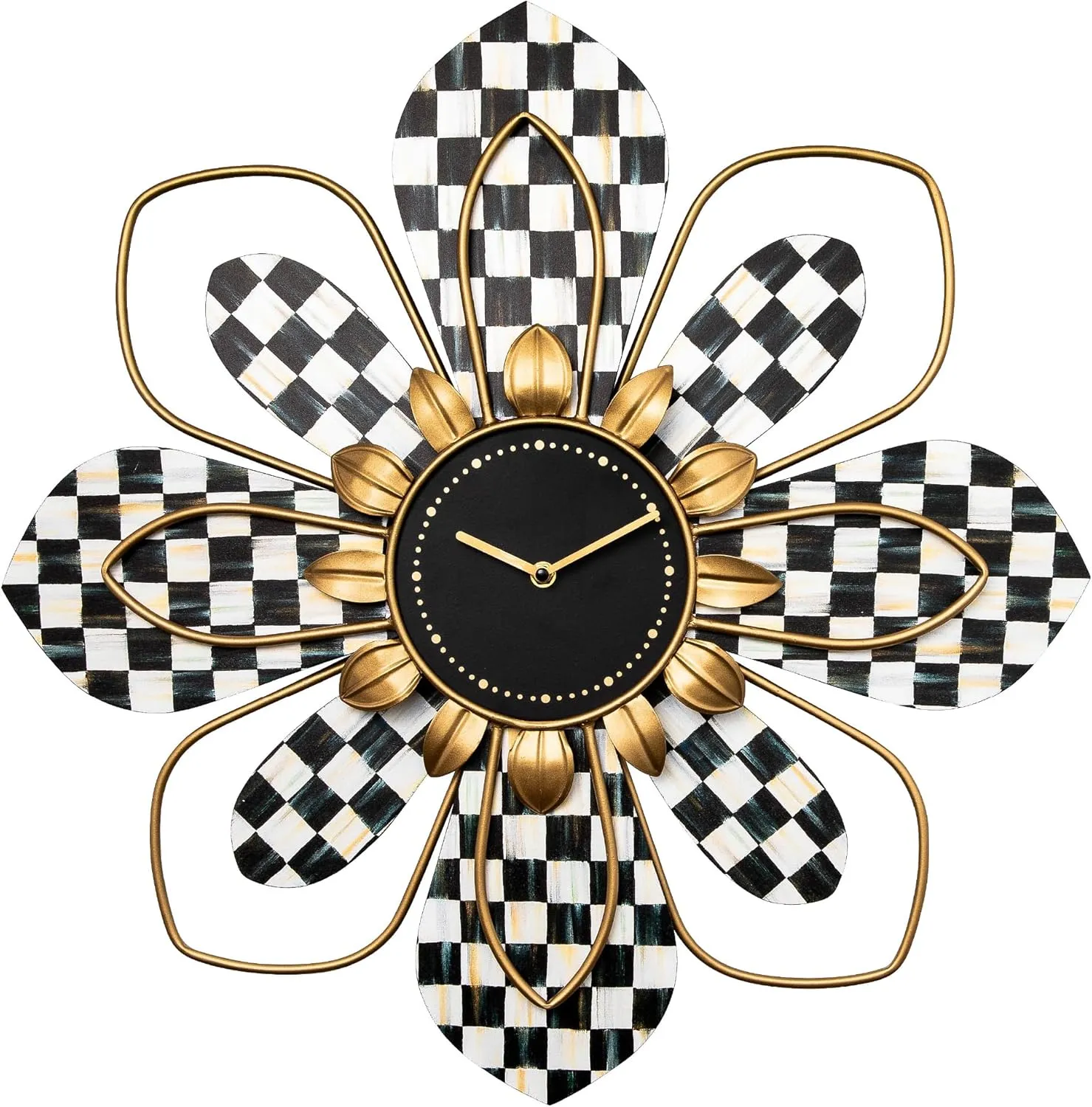 MACKENZIE-CHILDS Blooming Wall Clock, Rustic Flower Wall Clock for Living Room or Bedroom, Black-and-White Wall-Clock Decor
