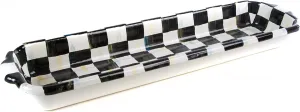 MACKENZIE-CHILDS Enamel Baguette Dish, Serving Dish for Sliced French Baguette Bread, Black-and-White Courtly Check