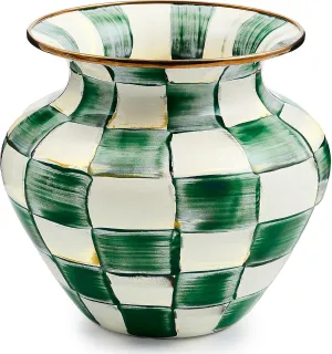 MACKENZIE-CHILDS Enamel Large Vase, Unique Flower-Vase Decor, Green-and-White Emerald Check