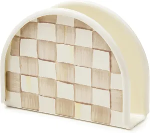 MACKENZIE-CHILDS Enamel Napkin Holder, Kitchen Napkin Holder for Table and Countertop, Brown-and-White Mocha Check