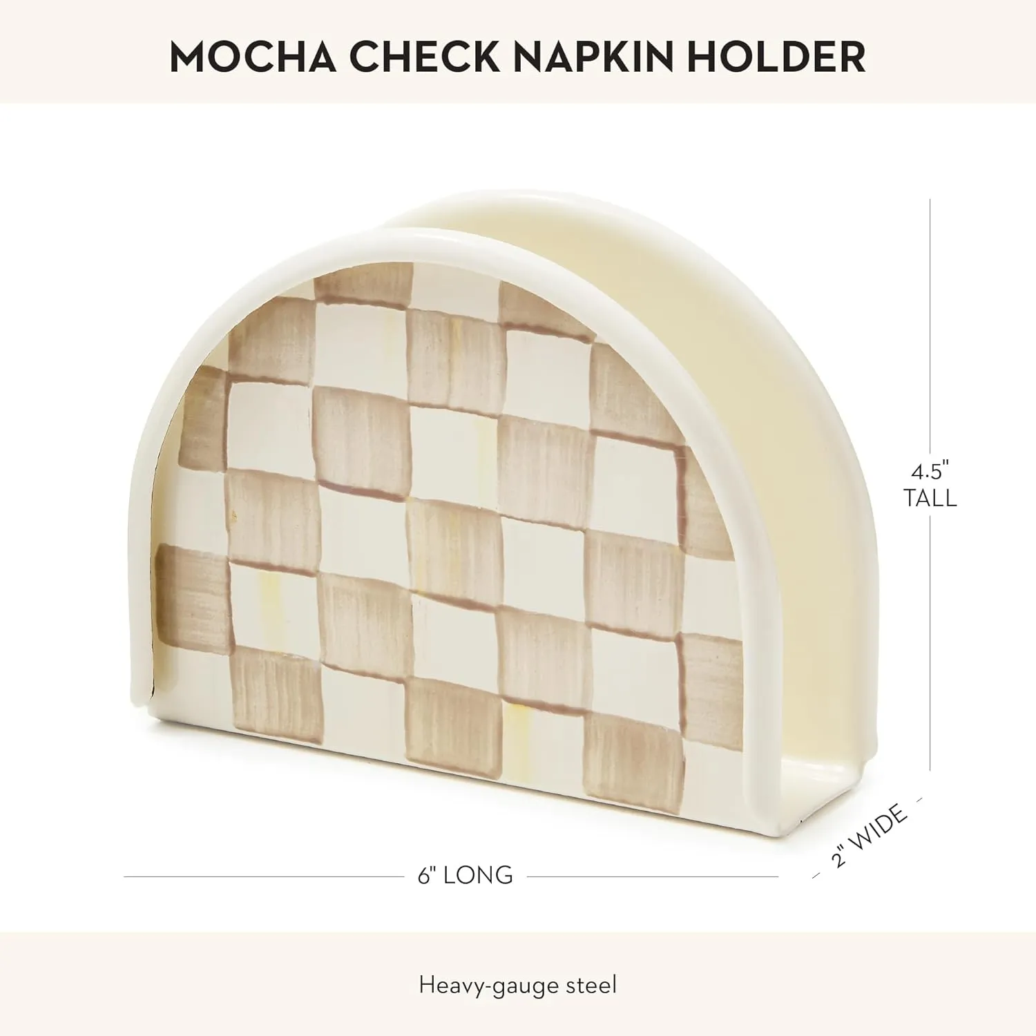MACKENZIE-CHILDS Enamel Napkin Holder, Kitchen Napkin Holder for Table and Countertop, Brown-and-White Mocha Check