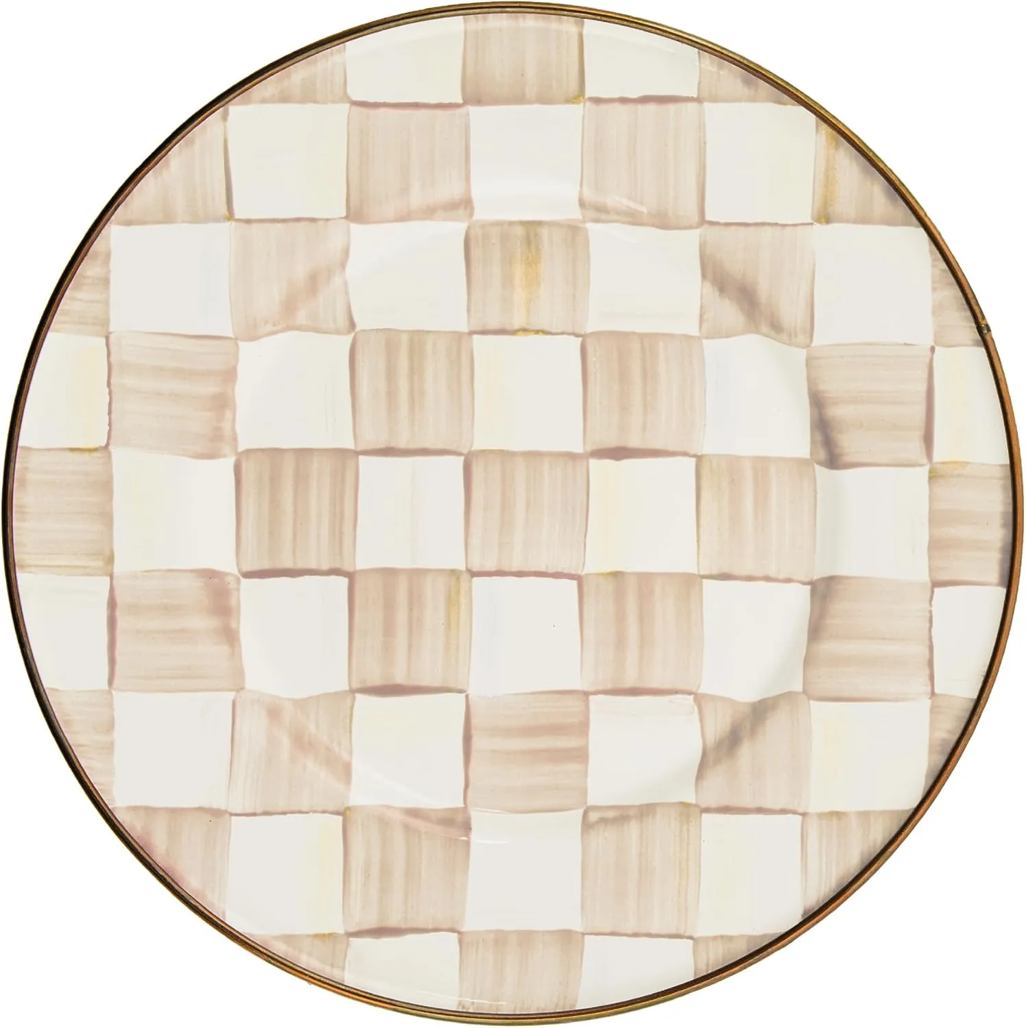 MACKENZIE-CHILDS Enamel Salad and Dessert Plate, Small Plate for a Dessert or Appetizer Dish, 8 Inches, Brown-and-White Mocha Check