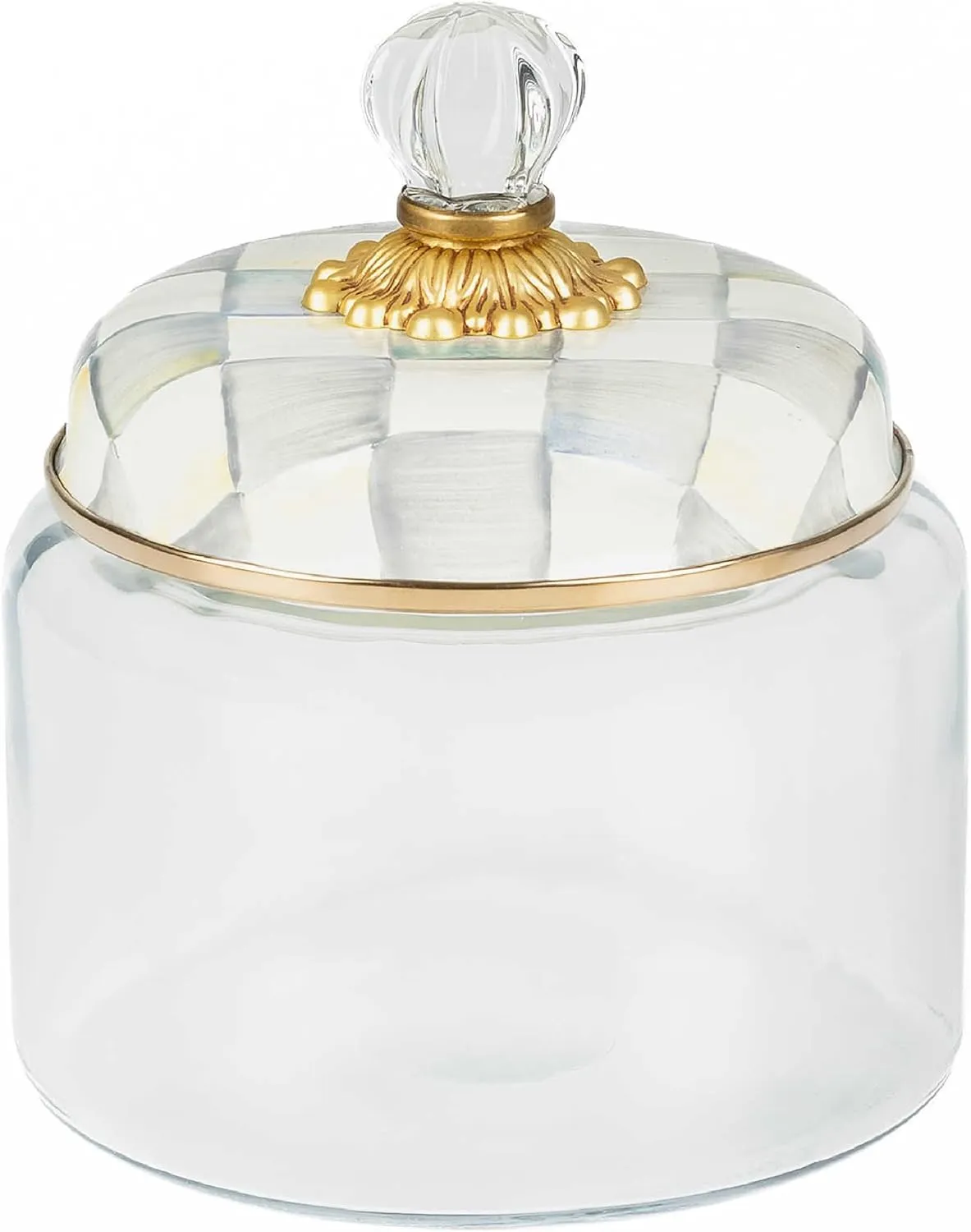 MACKENZIE-CHILDS Sterling Check Kitchen Canister, Decorative Gray-and-White Glass Storage Jar with Lid, Small