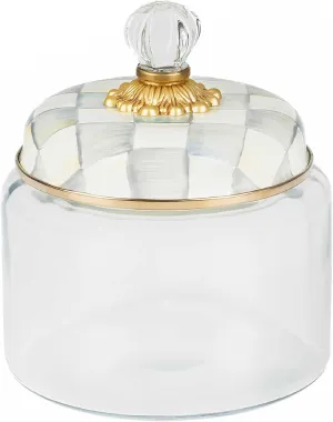 MACKENZIE-CHILDS Sterling Check Kitchen Canister, Decorative Gray-and-White Glass Storage Jar with Lid, Small