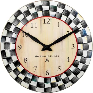 MACKENZIE-CHILDS Wall Clock, Decorative Clock for Kitchen and Living Room, Black-and-White Courtly Check