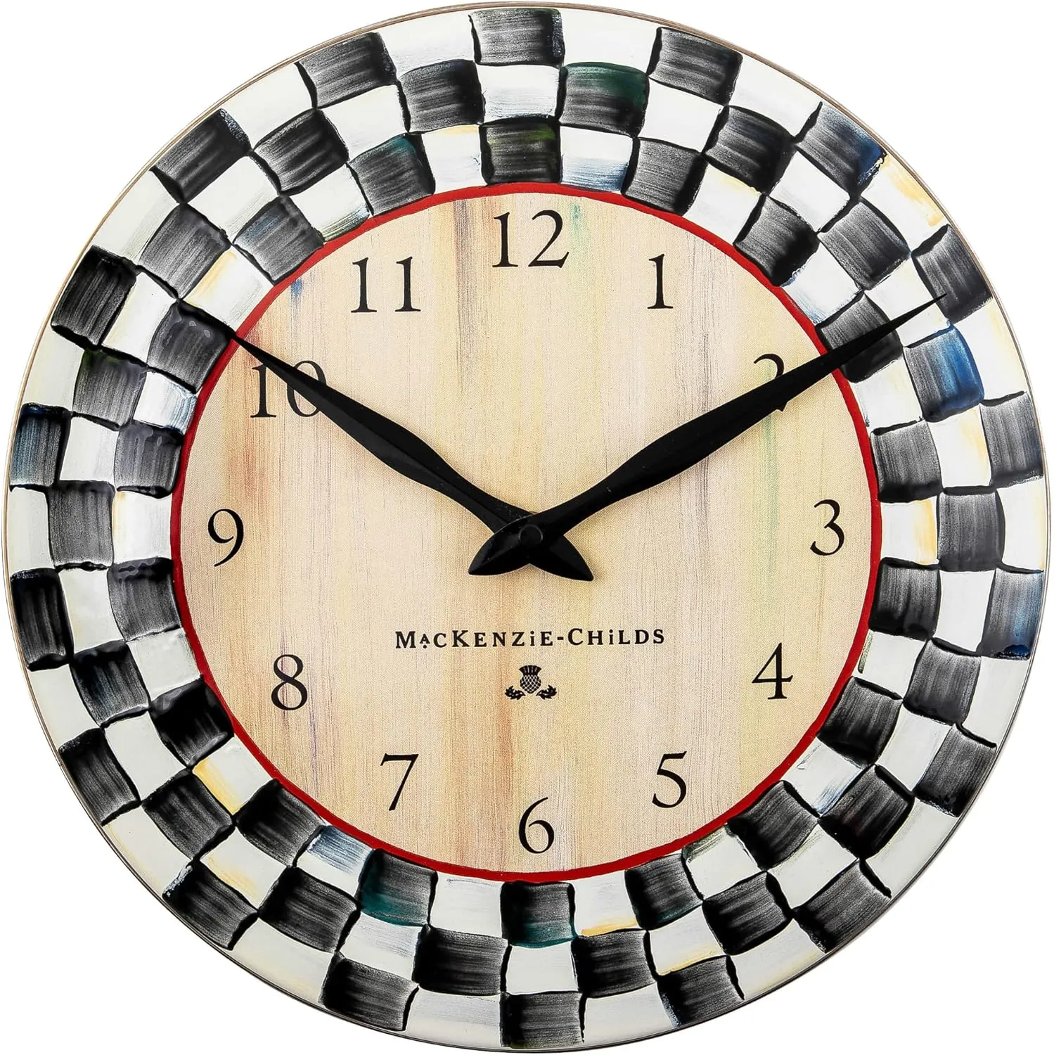 MACKENZIE-CHILDS Wall Clock, Decorative Clock for Kitchen and Living Room, Black-and-White Courtly Check