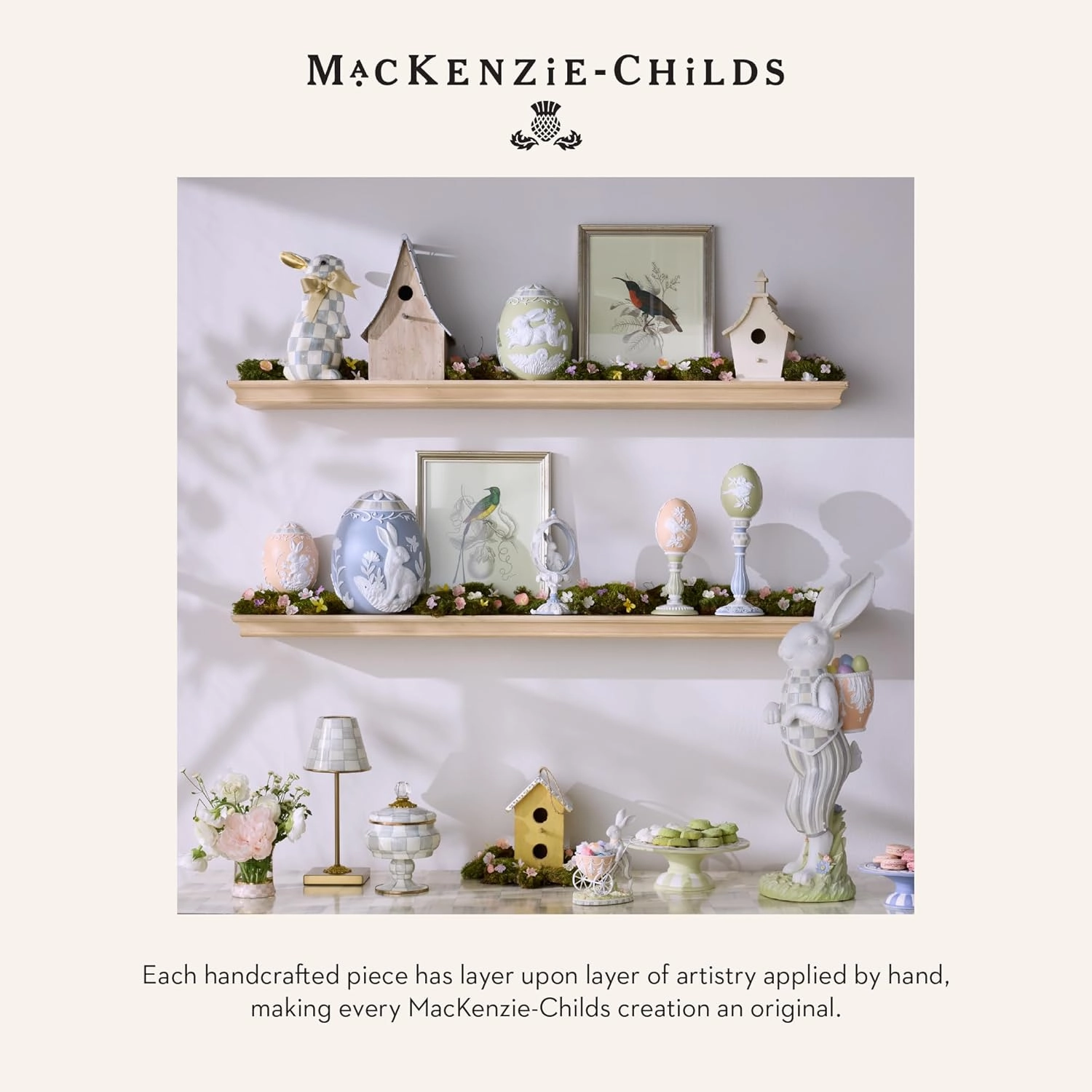 MACKENZIE-CHILDS Bunny Figurine, Rabbit Figurine Decoration for Spring, Resting, Sterling Check