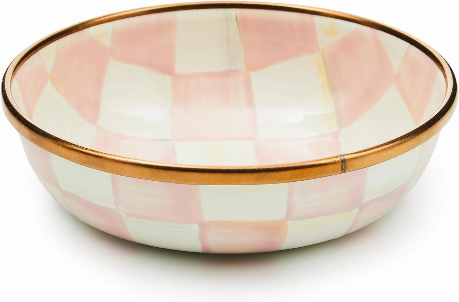MACKENZIE-CHILDS Enamel Relish Dish, Small Serving Bowl for Entertaining, Pink-and-White Rosy Check