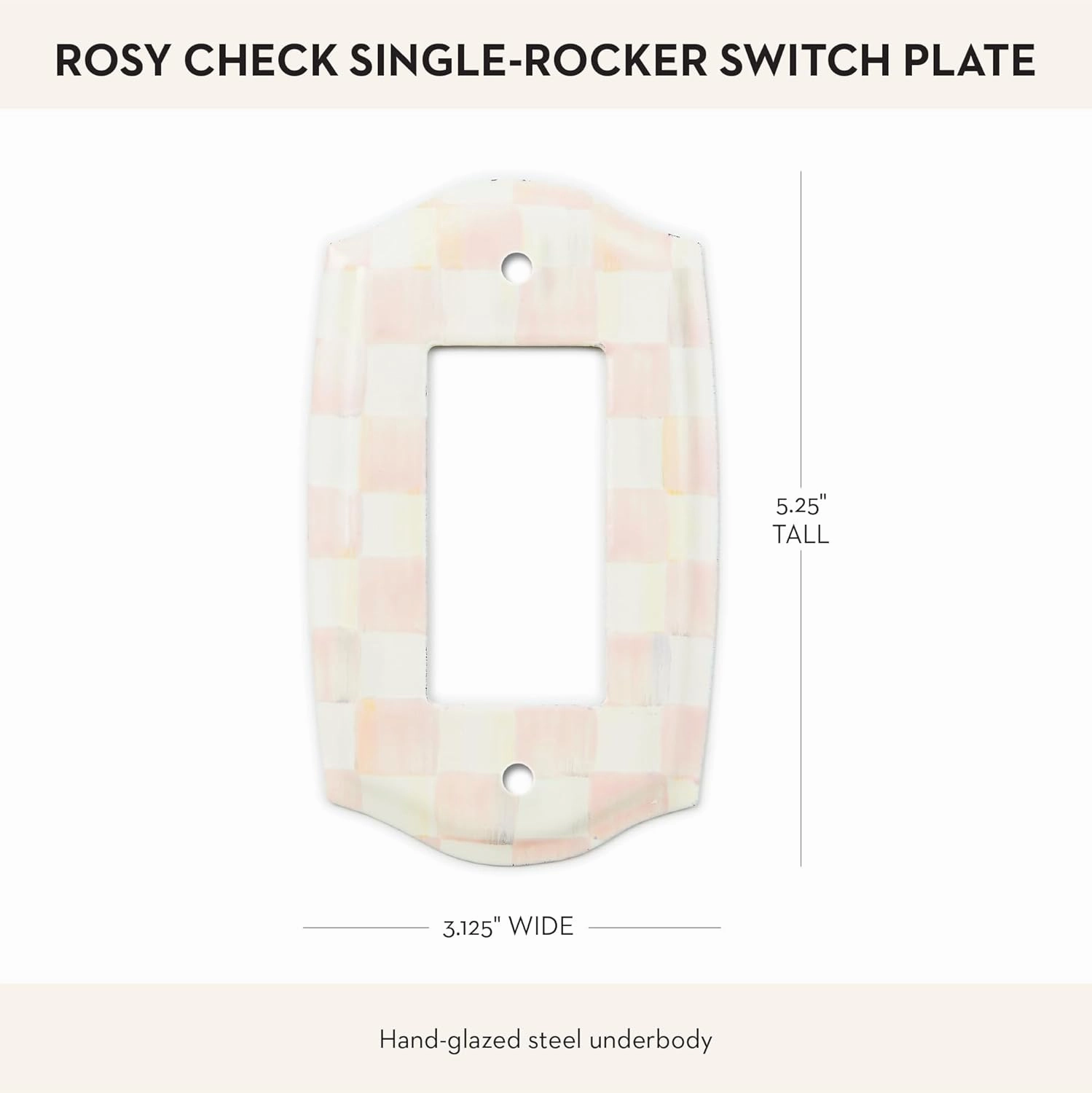 MACKENZIE-CHILDS Enamel Switch Plate, Light-Switch Cover, Single Rocker, Pink-and-White Rosy Check