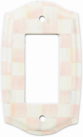 MACKENZIE-CHILDS Enamel Switch Plate, Light-Switch Cover, Single Rocker, Pink-and-White Rosy Check