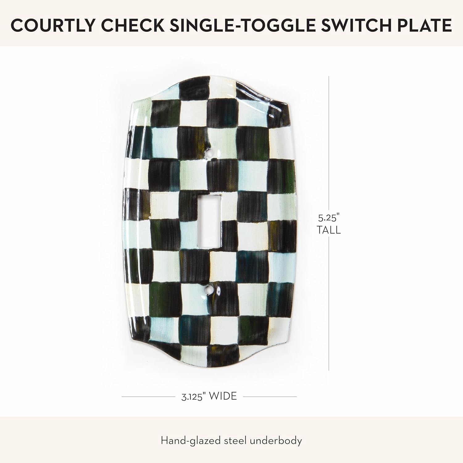 MACKENZIE-CHILDS Enamel Switch Plate, Light-Switch Cover, Single Toggle, Black-and-White Courtly Check